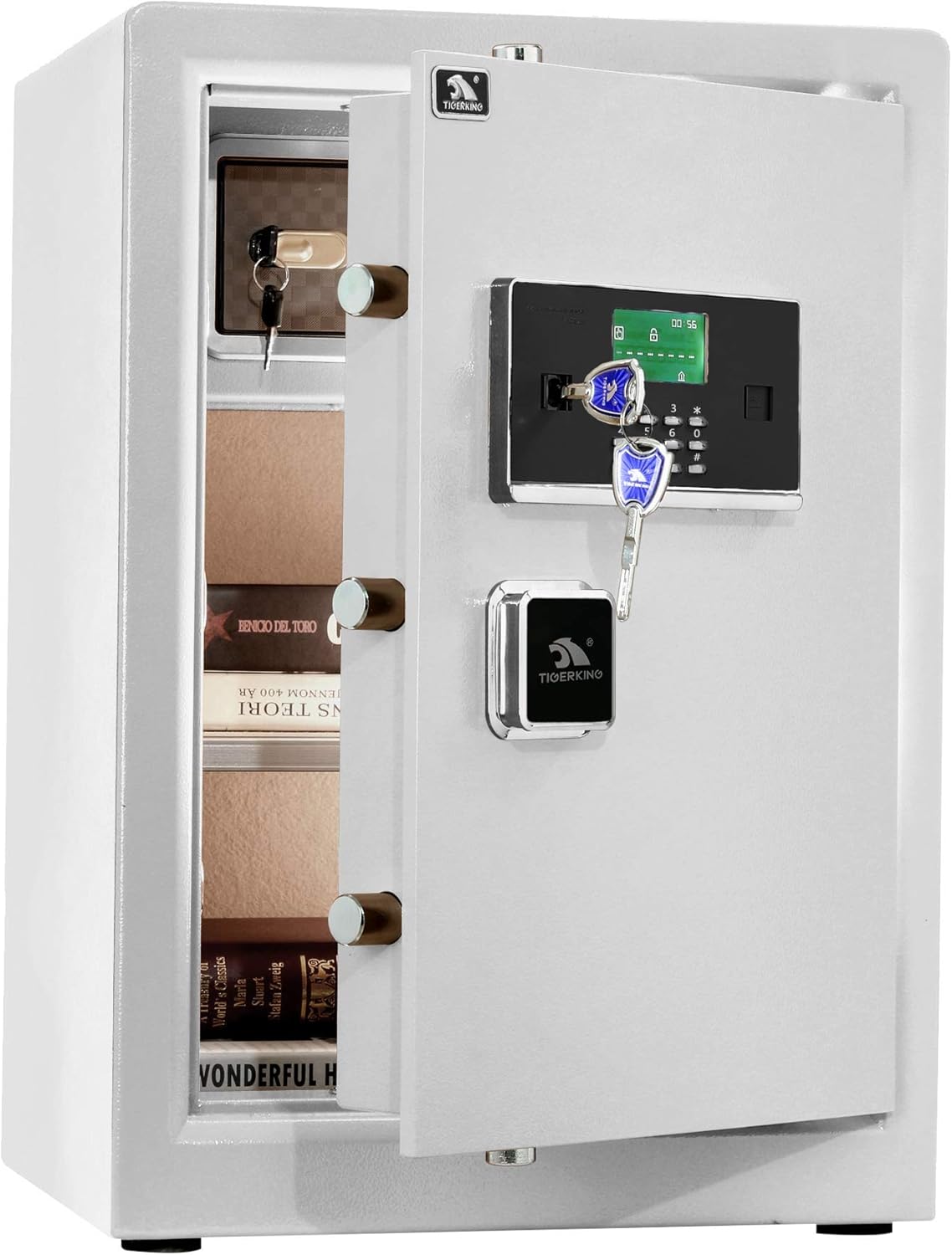 TIGERKING Digital Security Safe Box,Double Safety Key Lock and Password,Special own Interior Lock Box Safe for Home Office 3.7 Cubic Black