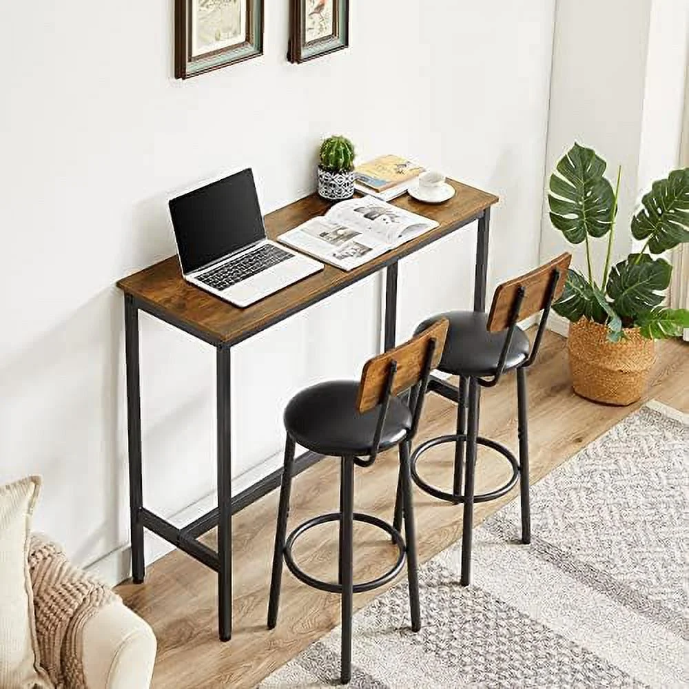 Table and Chairs Set for 4  5 Pieces Counter Height Dining Table Set Pub Table and 4 PU Soft Stools with Backrest  Breakfast High Table Set for Kitchen  Bistro  Rustic Brown(5  47Inch)