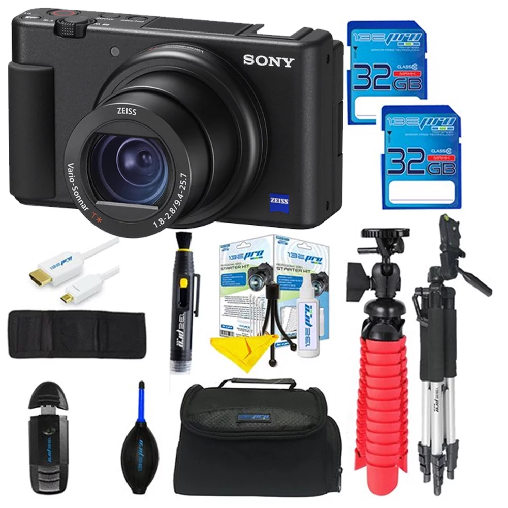 Sony ZV-1 Digital Camera (Black) + 32GB SD Card + Tripod + Camera Case + Deal-Expo  Advanced Bundle Kit - Curated Treasures Market