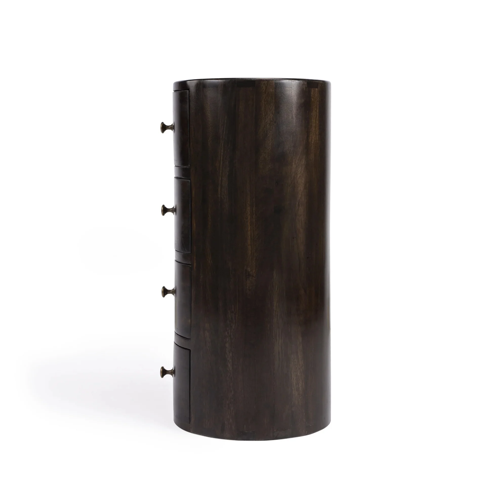 HomeRoots 476446 24 in. Chocolate Wood Round End Table with Four Drawers, Dark Brown