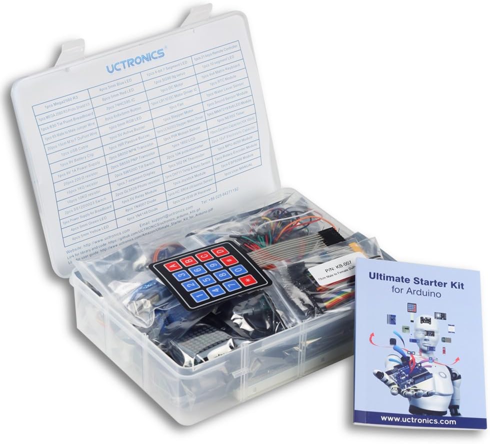 UCTRONICS Ultimate Starter Kit for Arduino with Instruction Booklet, MEGA 2560 R3, ESP8266 Module, 1602 LCD, NE555 Timer, RTC Module, DHT11 Temp & Humi Sensor, Water Lever Sensor, Sound Sensor Module Pack of 2