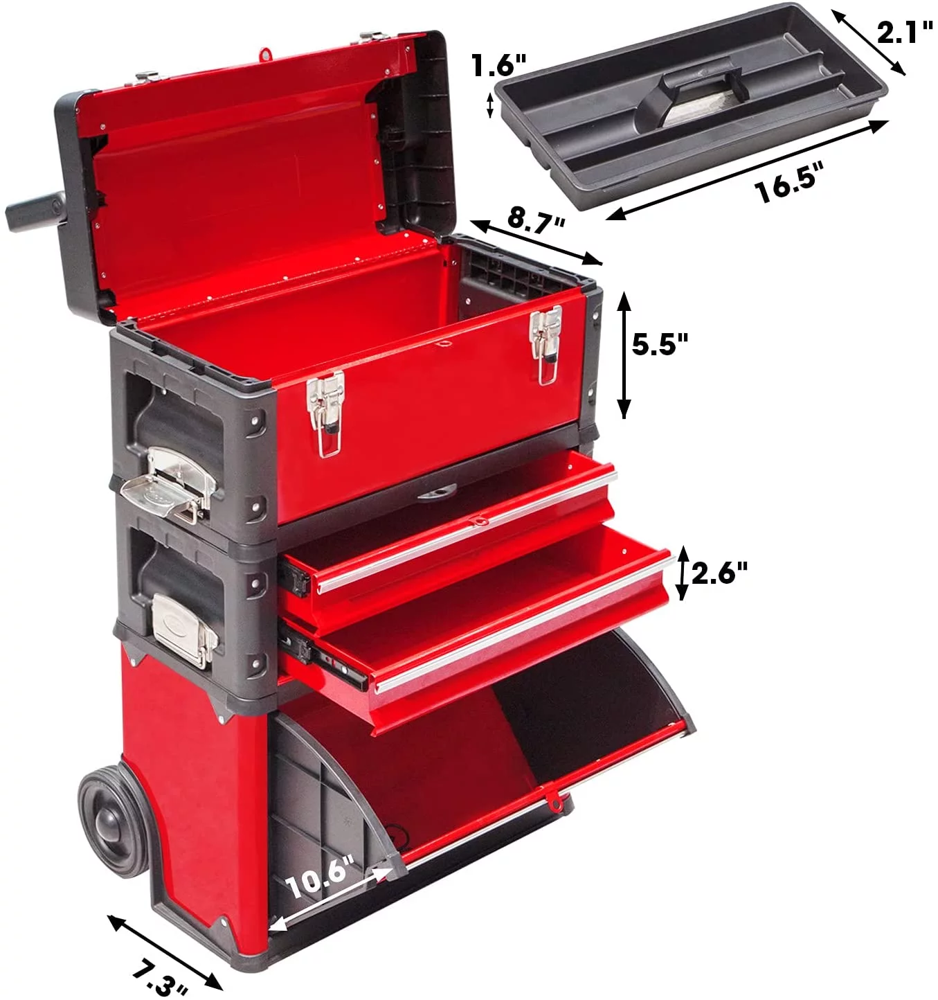 Big Red Rolling Tool Chest with Wheels Stackable Tool Storage Cabinet with 3 Drawers for Garage Workshop