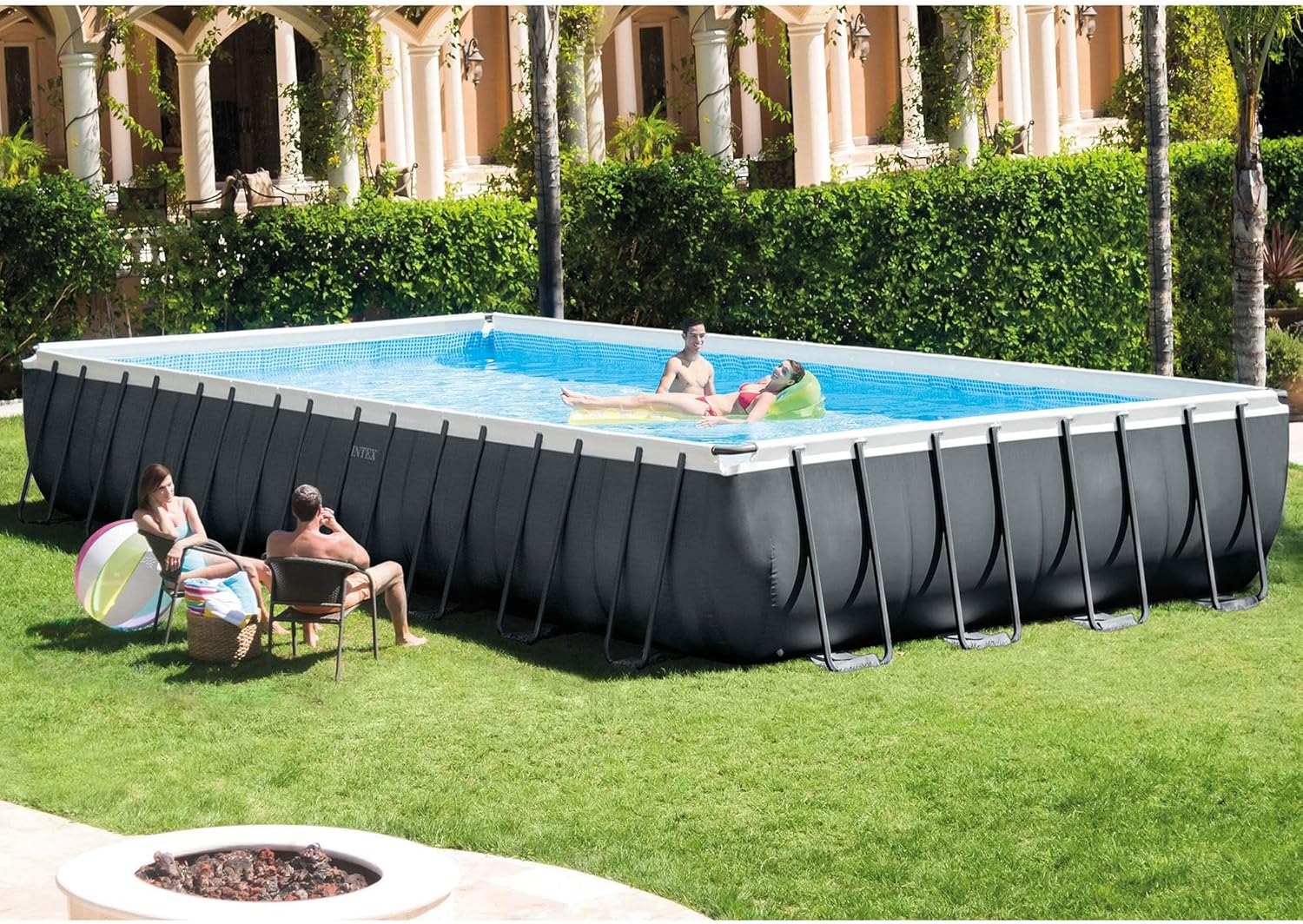 INTEX 32' x 16' x 52" Ultra XTR Frame Above-Ground Rectangular Outdoor Swimming Pool Set with Krystal Clear Saltwater System, Ladder, and Cover