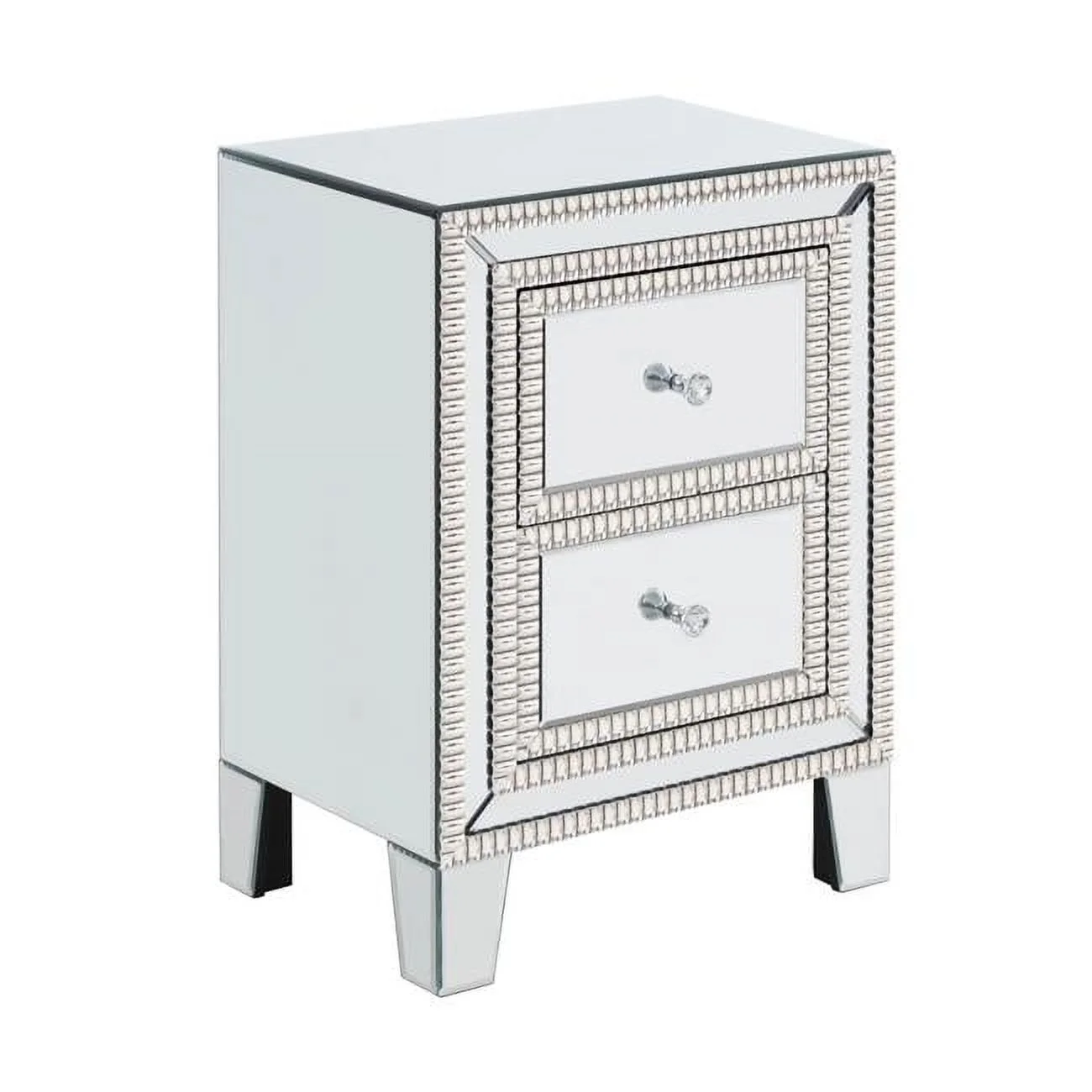 Mirrored Side End Table Nightstand with 2 Drawers for Bedroom, Living Room & Small Space