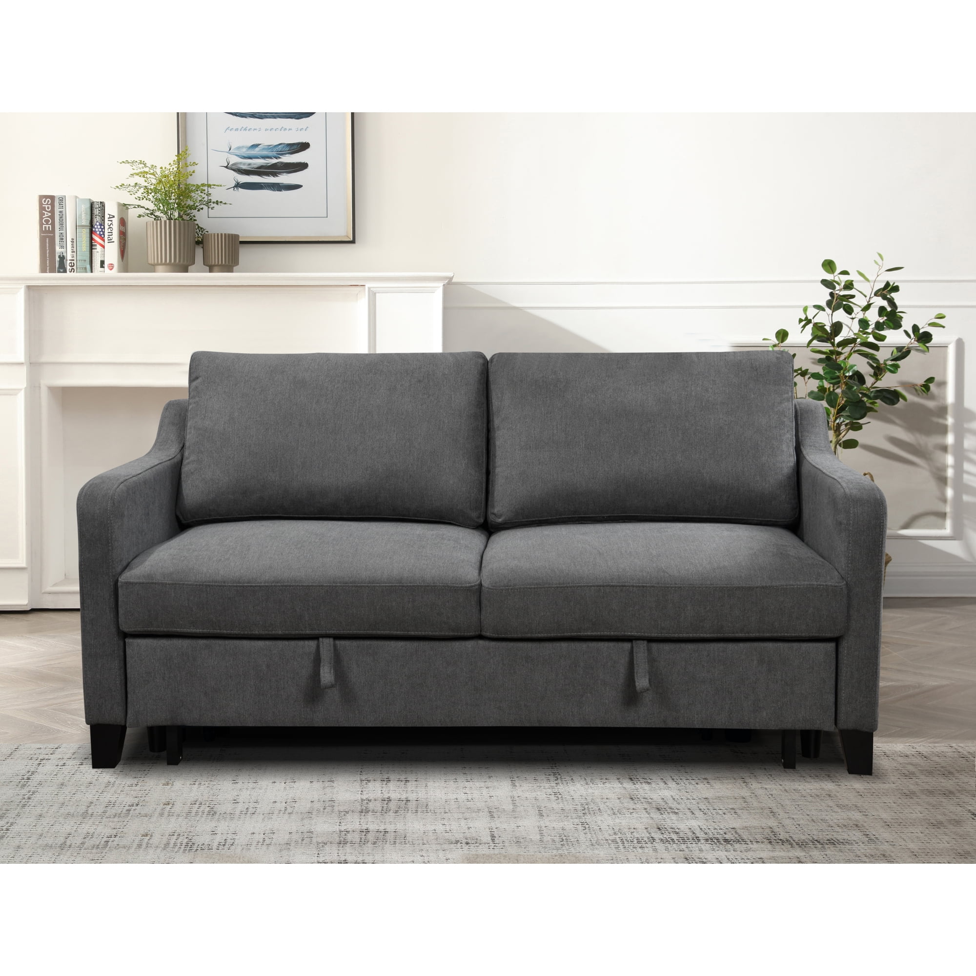 69 3 in 1 Convertible Queen Sleeper Sofa Bed. Modern Fabric Loveseat Futon Sofa Couch w/Pullout Bed. Love Seat Lounge Sofa w/Reclining Backrest. Furniture for Living Room. Dark Grey