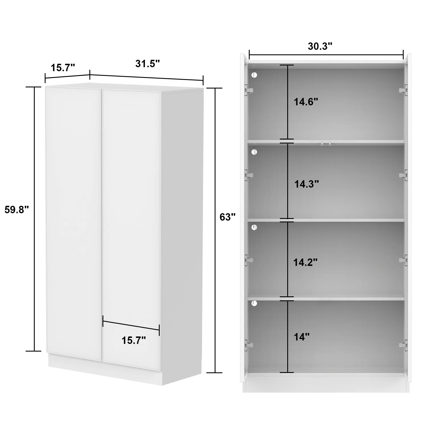 Storage Cabinet Glass l Wood Display Cabinet with 4 Shelves and Light 31.5"W - Black