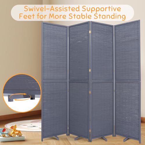 Bamboo Room Divider Folding Privacy Screens, Wall Divider for Room Separation, Portable Room Partitions and Dividers, 5.6FT Bamboo Mesh Woven Room Divider Panel (Brown, 4 Panel)