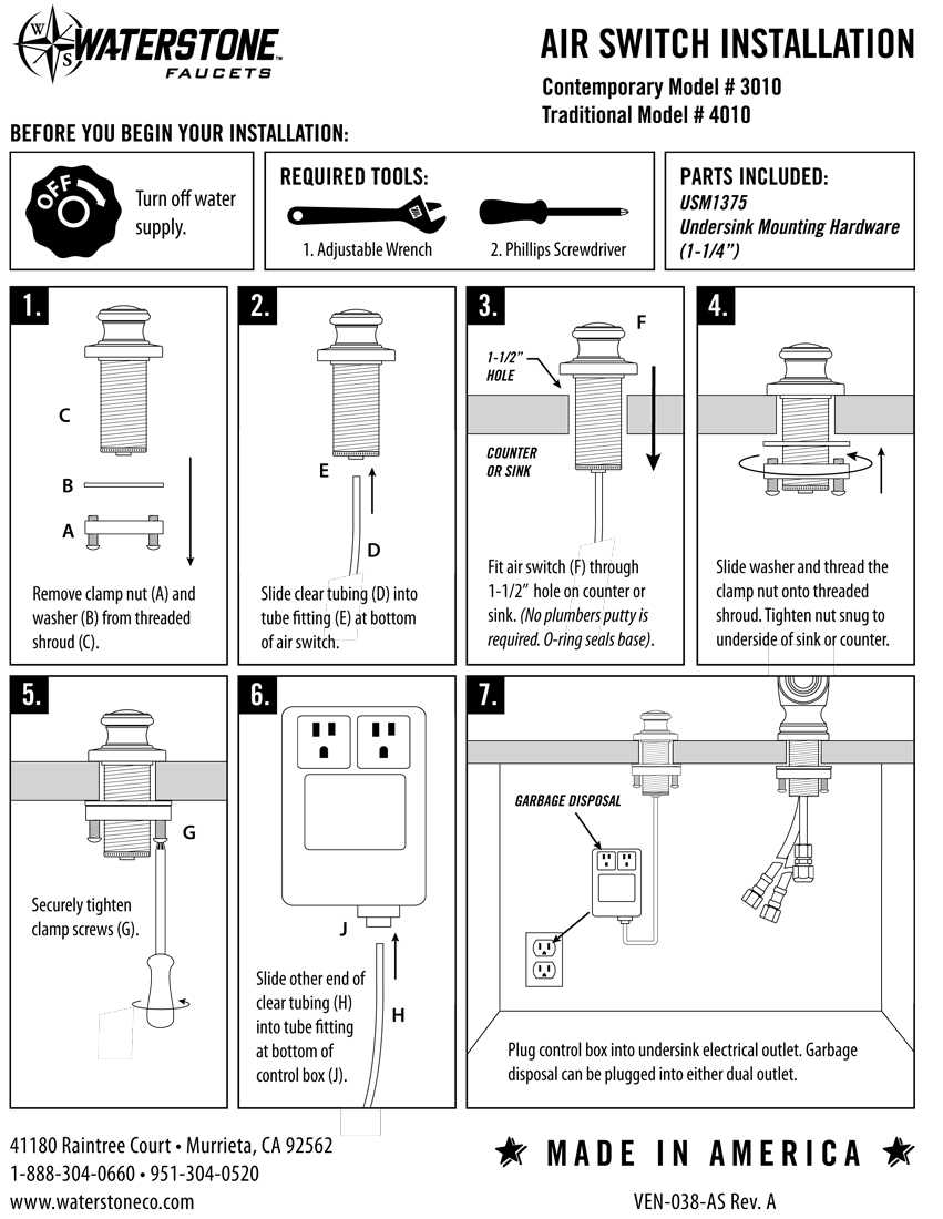 Waterstone 4010-SB Traditional Air Switch Satin Brass