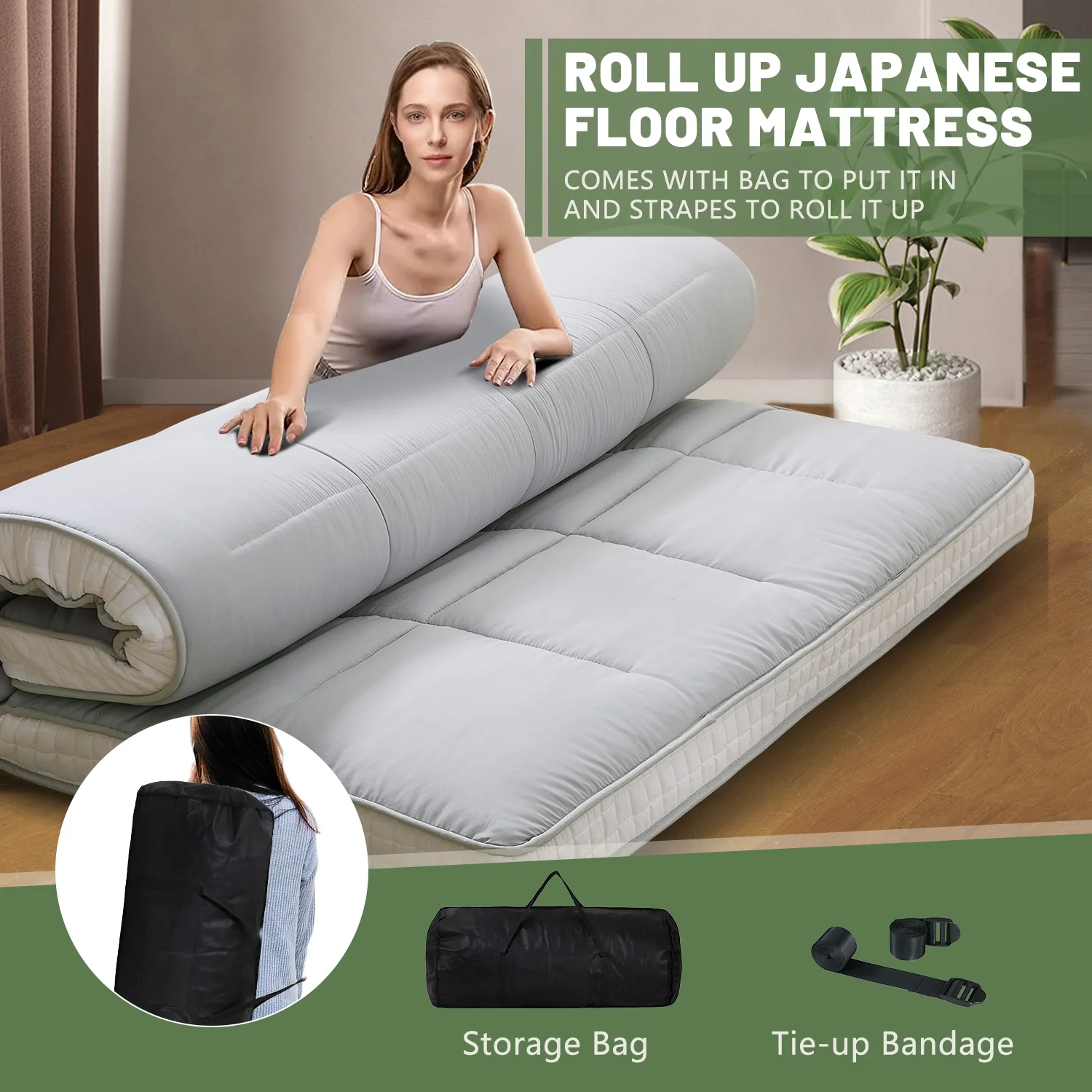 Slsy Japanese Floor Mattress Futon Mattress, Thicken Sleeping Pad Foldable Roll Up Mattress Kids Floor Lounger Bed Couches Sofas