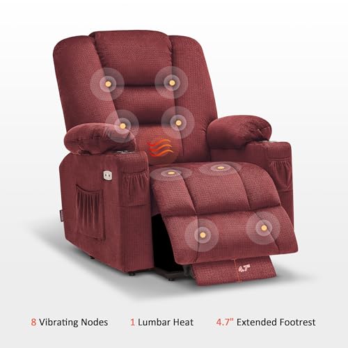 MCombo Small Power Lift Recliner Chair with Massage and Heat for Petite People, Cup Holders, USB Ports, Side Pockets, Fabric 7569 (Small-Regular, Brown)