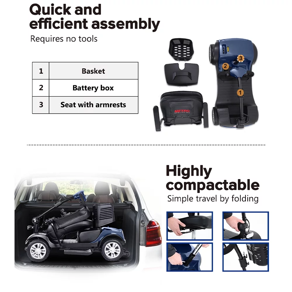 Compact Mobility Scooters for Senior, SEGMART Heavy Duty Electric Scooters with 300W Motor, Motorized Scooter with Detachable Basket, Outdoor Scooter With Anti-Tip wheel, Red, SS130