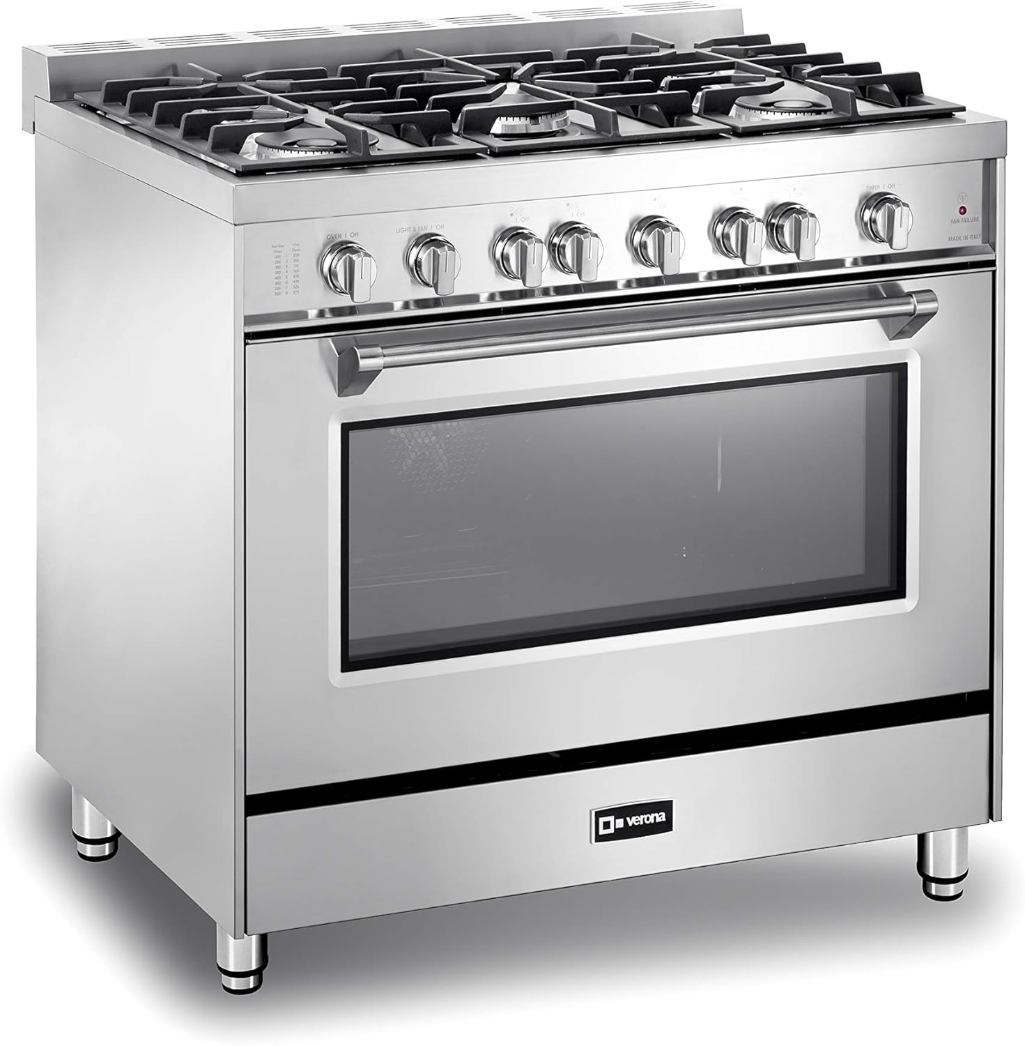 Verona Prestige Series VPFSGG365SS 36 inch All Gas Range Oven Freestanding 5 Sealed Burners Stainless Steel Storage Drawer Turbo Convection