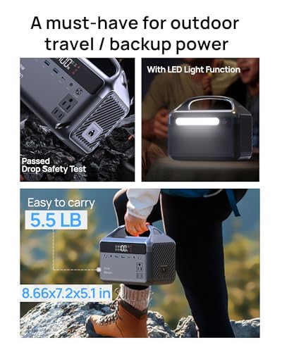 Portable Power Station 300W (600W Surge), 192Wh (60,000mAh) Solar Generator, LiFeP04 Battery with AC & DC Outlets, Power Bank Station for Outdoor Camping, Traveling, Home & Emergency (Solar Optional)
