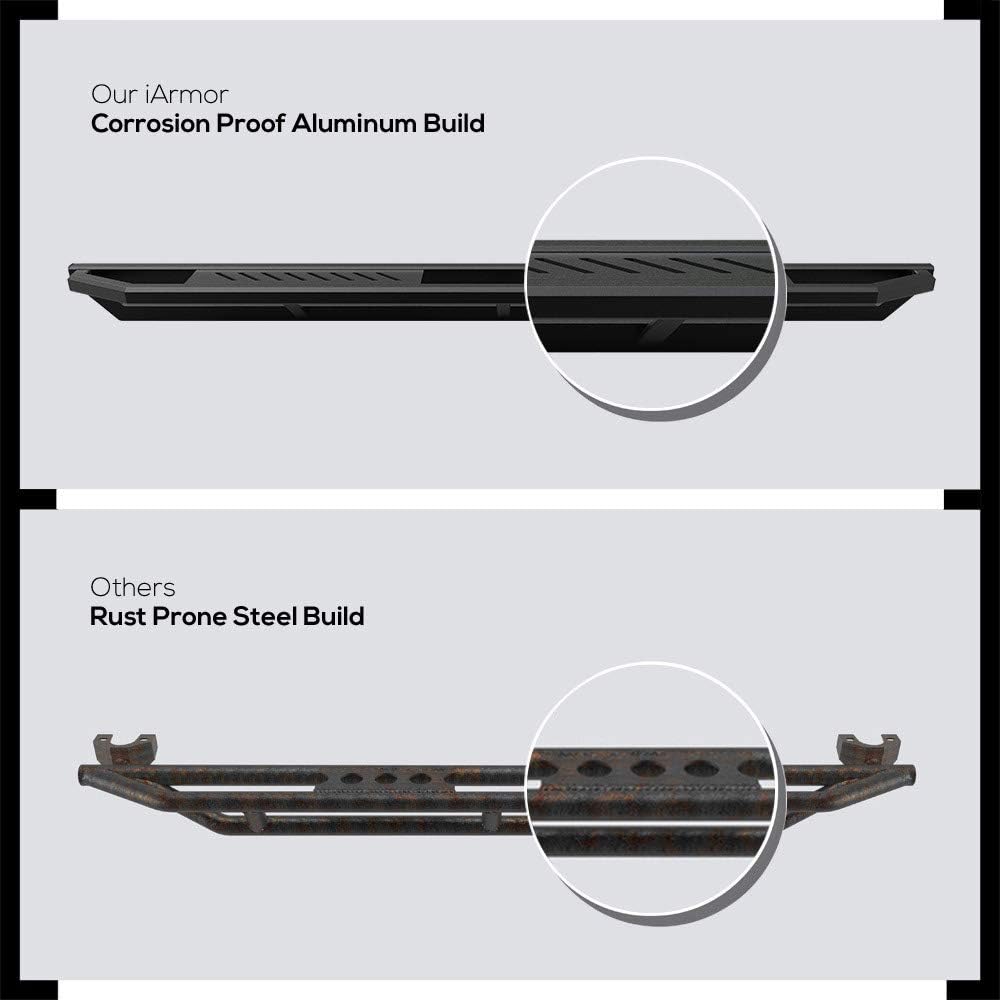 APS Off-road 6.5in Side Armor Aluminum Running Boards Compatible with Dodge Ram 1500 2002-2008 Quad Cab & 2500 3500 03-09 (Exclude Daytona Rumble Bee and SRT-10 Models) (Nerf Bars Side Steps Side Bar)