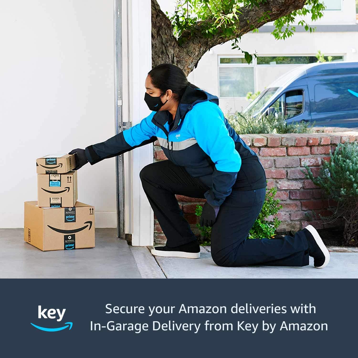 Key by Amazon in-Garage Delivery Bundle | Chamberlain myQ-G0401 - Wireless Smart Garage Hub and Controller, Wi-Fi & Bluetooth with Ring Indoor Cam HD Security Camera with Two-Way Talk, White