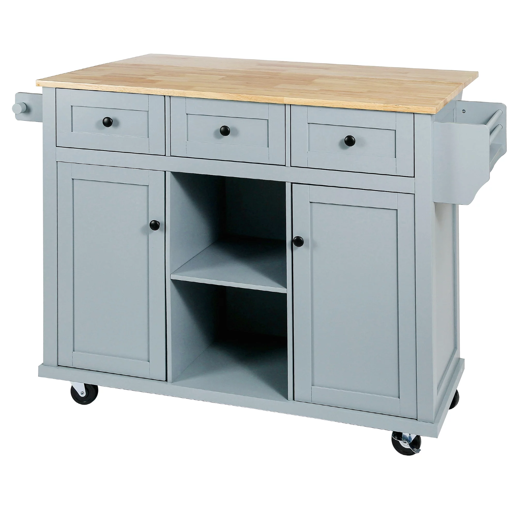 Churanty Kitchen Island with Drop Leaf and Wheels Rolling Kitchen Cart with Storage and Cabinet and 3 Drawers for Dining Room,Blue - Curated Treasures Market