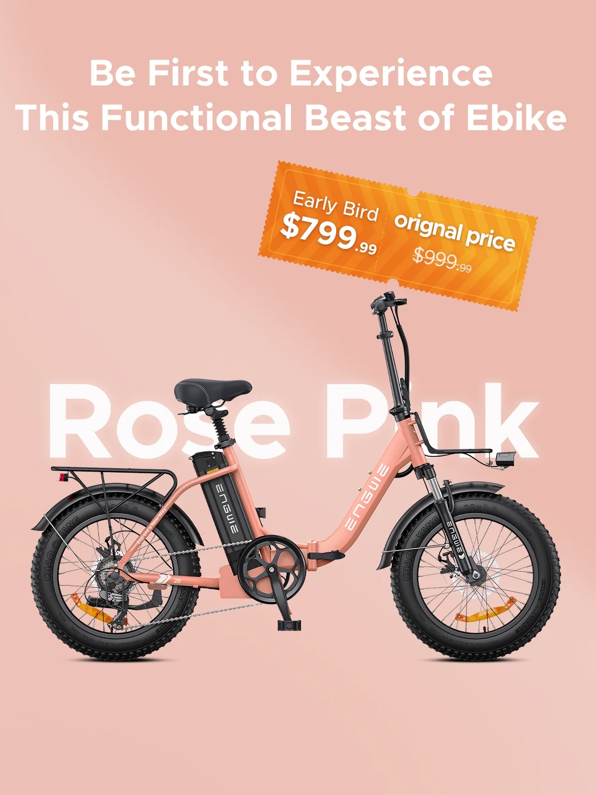 Engwe L20 2.0 Folding Electric Bike for Adults,750W Motor 28MPH Fat Tire Ebike,Pink