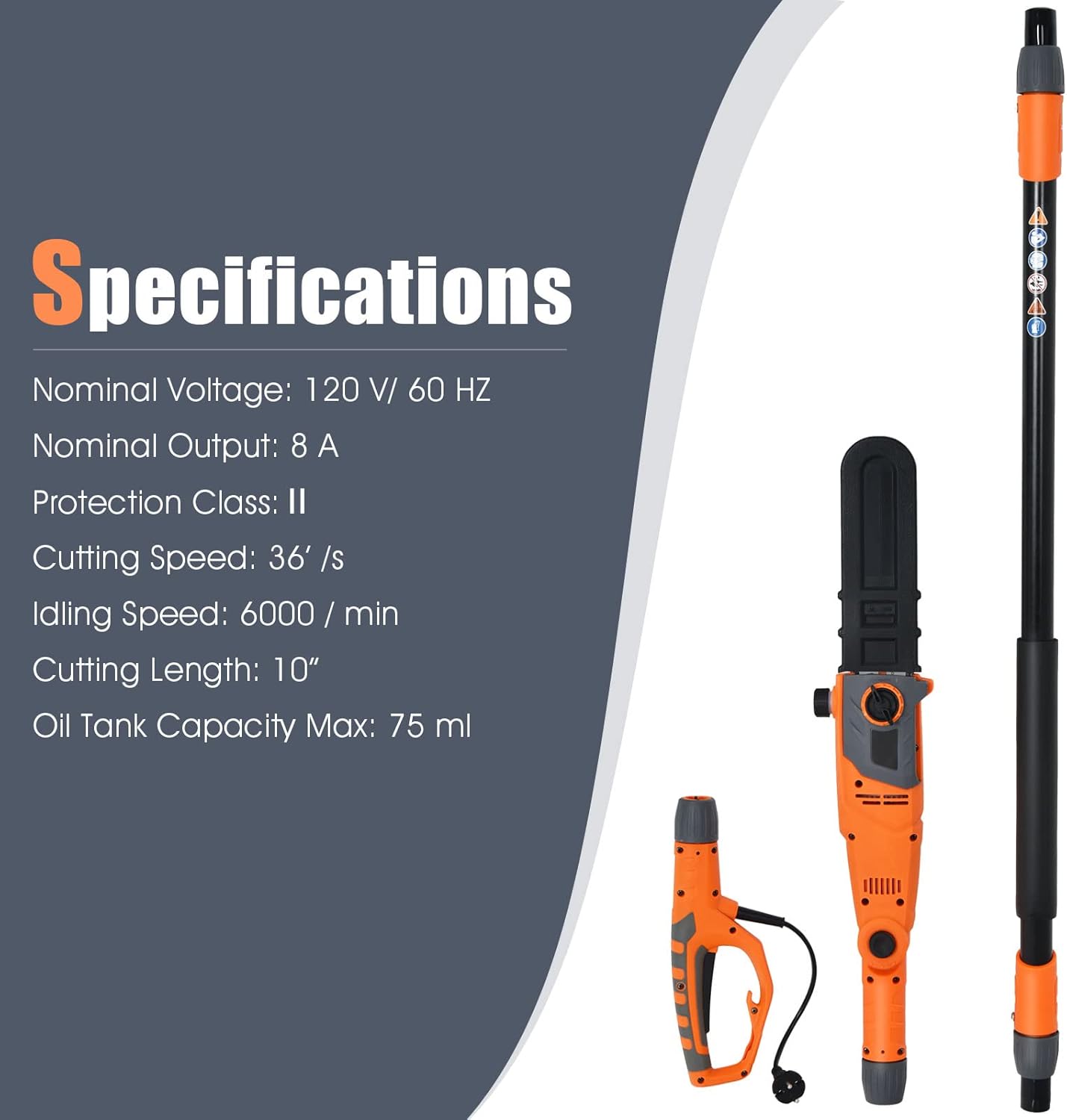 Goplus Electric Pole Saw, 10 Inch 8 Amp Multi-Angle Pole Chain Saw with Telescoping Long Handle for Tree Trimming Branch Cutting, Auto Oiling, 36ft/ s Speed (10 Inch)