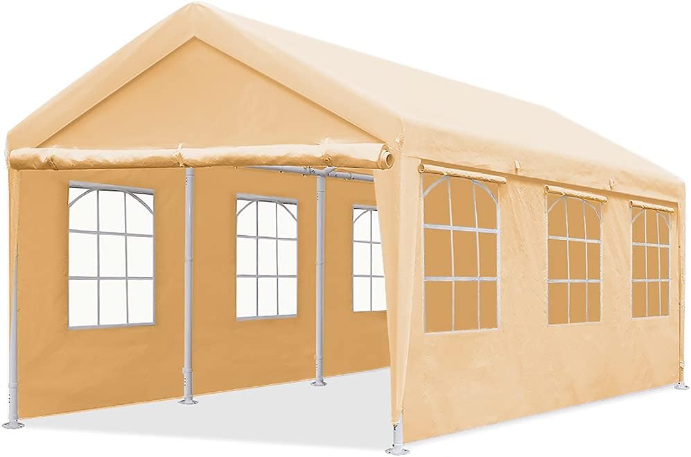 Quictent 10'x20' Heavy Duty Carport Gazebo Canopy Garage Car Shelter White (with Windows)