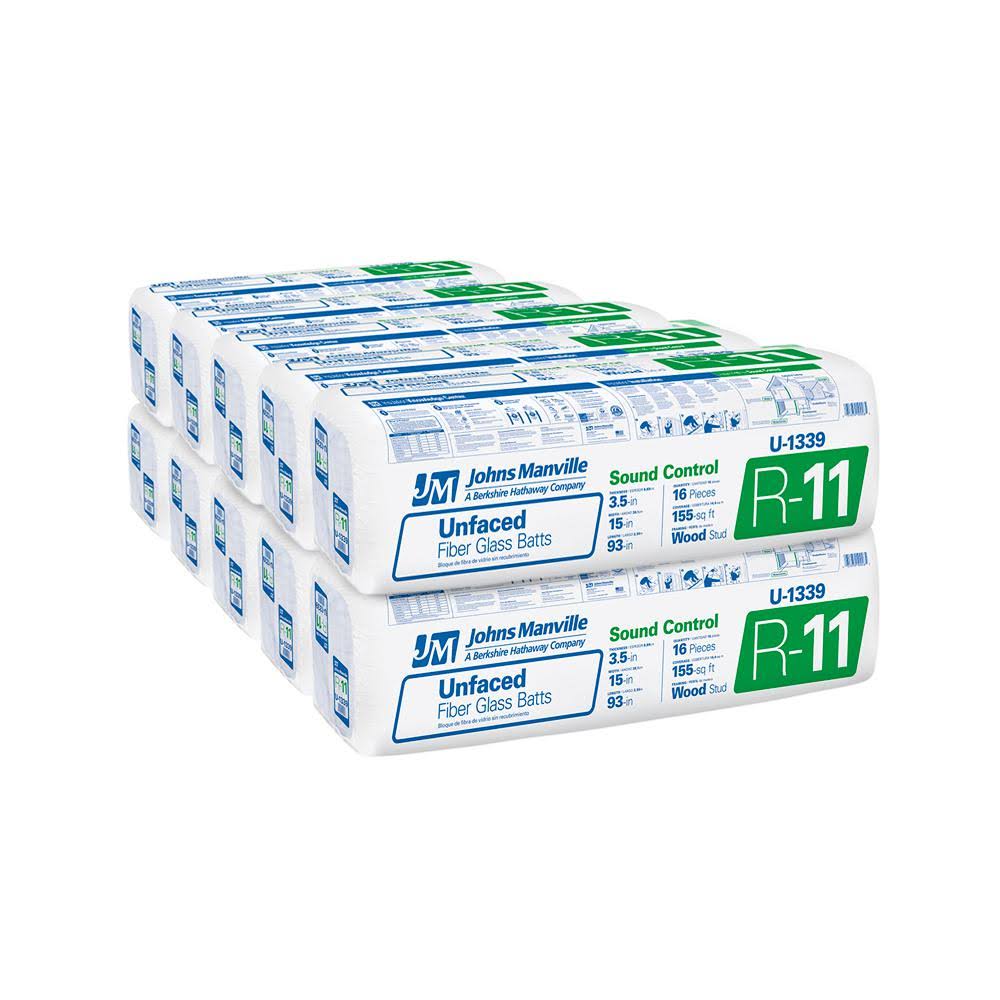 Johns Manville Easyfit R11 155-Sq ft Unfaced Fiberglass Batt Insulation with Sound Barrier (15-in W x 93-in L) U1339 - Avayadevconnect