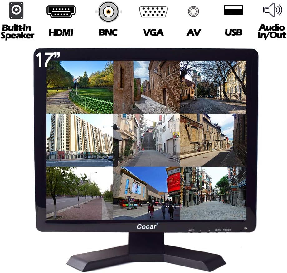 12 Inch LCD Security CCTV Monitor VGA HDMI AV BNC, 4:3 HD Display LED Backlight Screen with USB Drive Player for Home Surveillance Camera STB PC 800x600 Resolution Built-in Speaker Audio in/Out