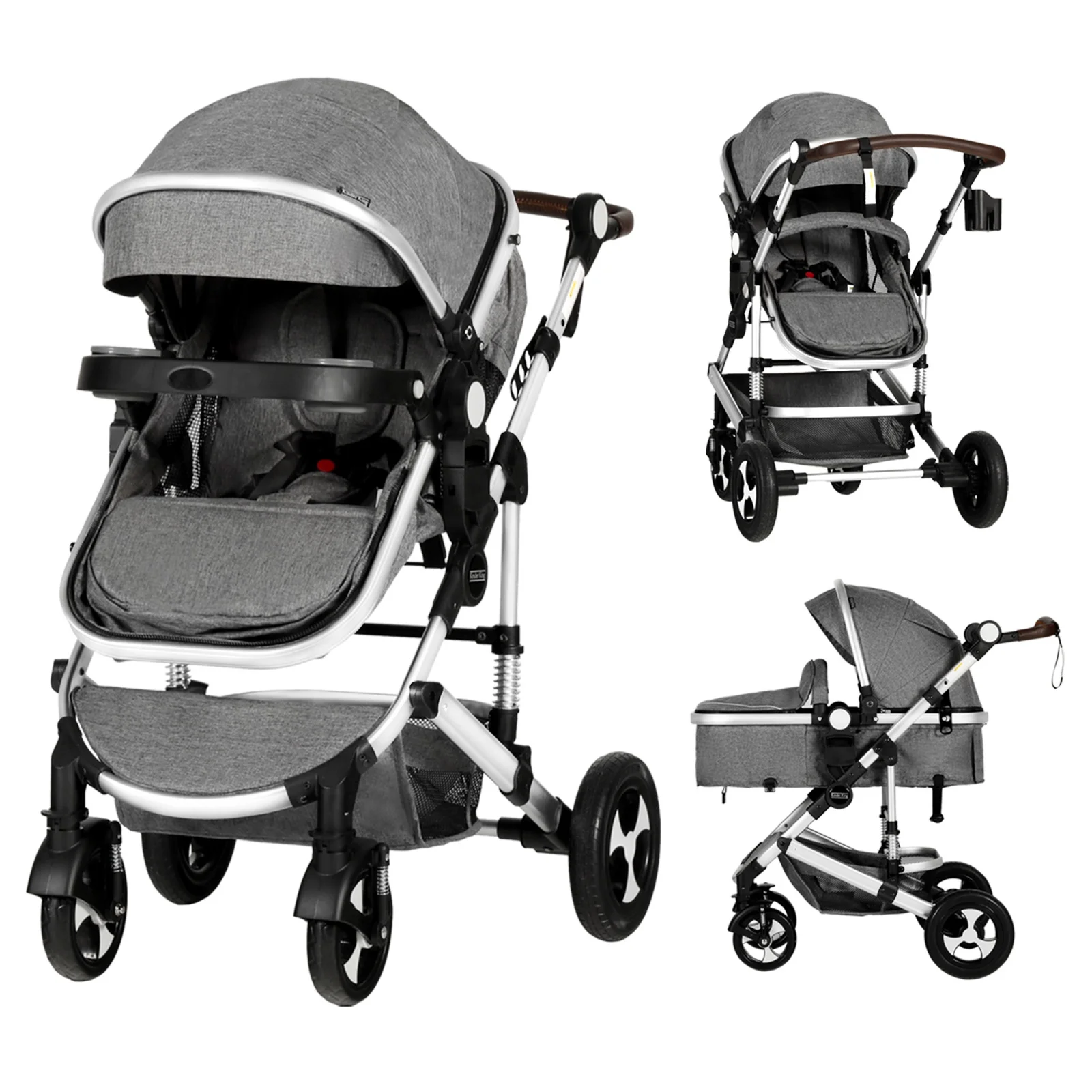 AILEEKISS 3 in 1 Baby Stroller Reversible Newborn Bassinet Stroller & Unisex Infant Carriage, Grey