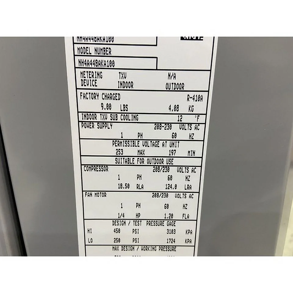 INTERNATIONAL COMFORT PRODUCTS NH4A448AKA 4 TON HORIZONTAL AIR CONDITIONING OUTDOOR UNIT, 14 SEER, 208/230-60-1, R410A 211908