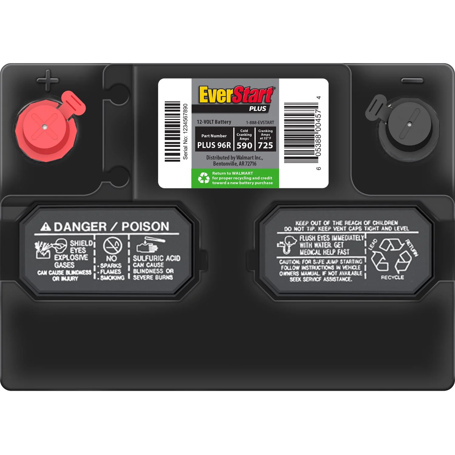 EverStart Plus Lead Acid Automotive Battery, Group Size 96R 12 Volt, 590 CCA