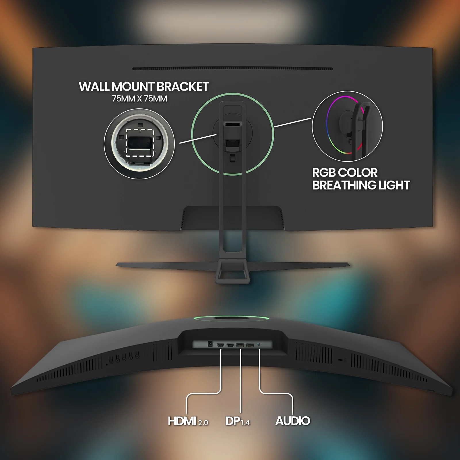 CRUA 34" Ultrawide Curved Gaming Monitor ,WFHD 3440 * 1440p/ 165Hz, 21:9 1500R Computer Monitor, 1ms(GTG) with Adaptive Sync, 99% SRGB, DP & HDMI Port, Black