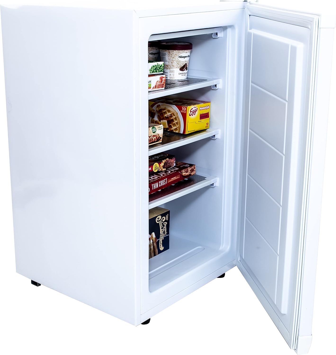 Avanti VF306 Compact Upright Freezer with 3 Metal Shelves, Adjustable Temperature Control, Flush-Back Design Perfect for Homes, Garages, Basements, White