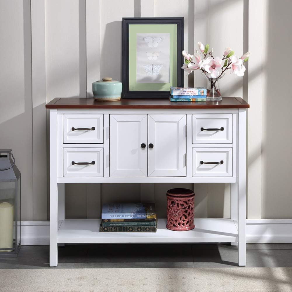 Henf Modern Console Table Sofa Sideboard Buffet Table for Living Room, Entryway Accent Table with Drawers, Cabinet and Bottom Shelf for Storage