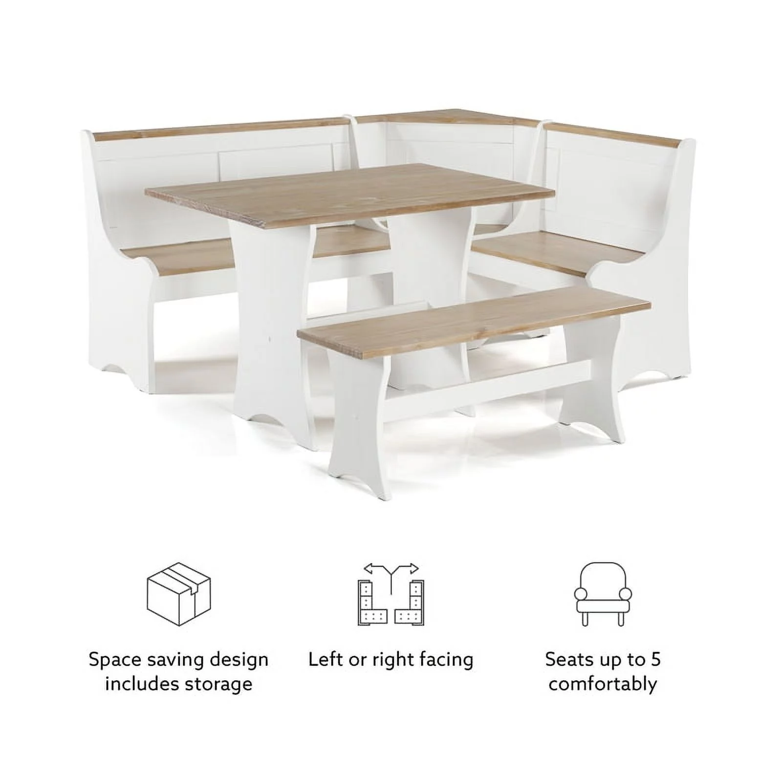 Linon Jackie Dining Nook Set in Antique White