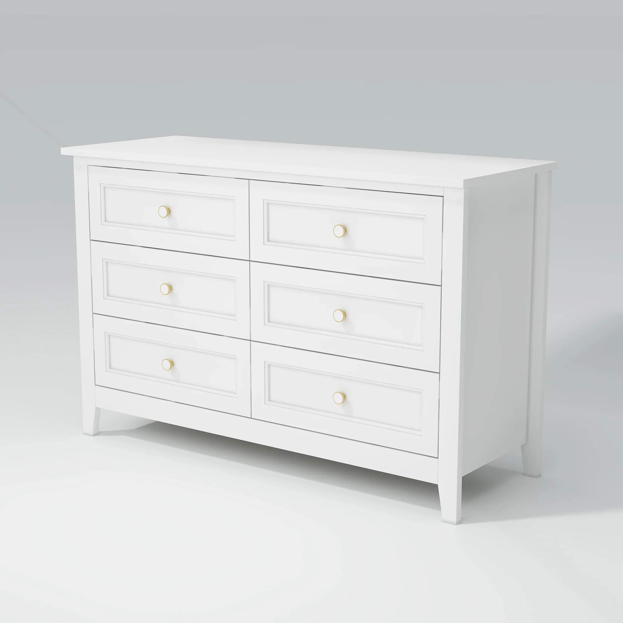 Birch Solid Wood Dresser Double Chest of 6 Drawers Bedroom Storage White