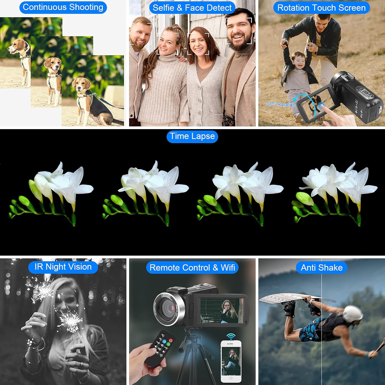 Video Camera 4K, Camera for YouTube Live Streaming 56MP, Easy to Use Vlogging Camera with External Microphone, IR Night Vision 16X Digital Zoom WiFi Remote Control Video Recorder