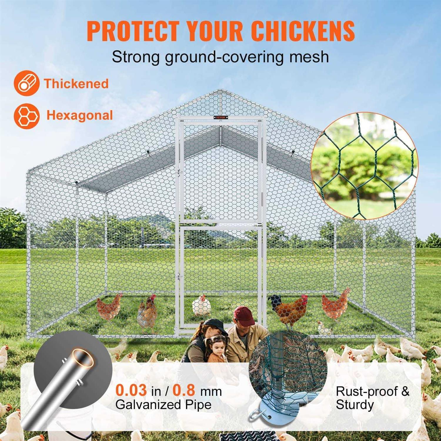 VEVOR Large Metal Chicken Coop with Run Walkin Chicken Coop for Yard with Waterproof Cover - Pet Supplies online store