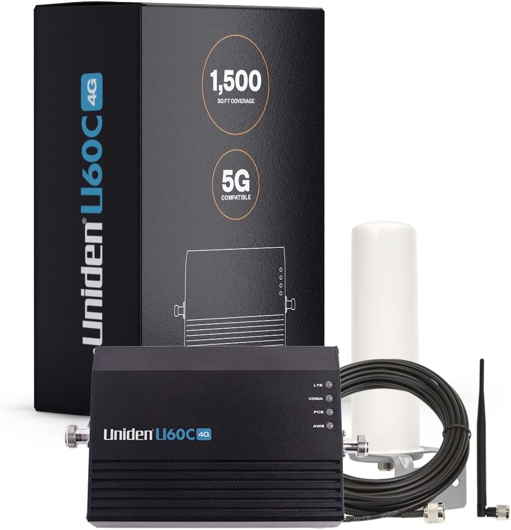 Uniden U60C Cell Phone Signal Booster | Omni/Whip Antenna - 50 Ohm| Boosts 3G/4G/LTE | 5G Ready | Up to 1,500 sq ft | for All US Carriers - Verizon, AT&T, T-Mobile & More |FCC Approved