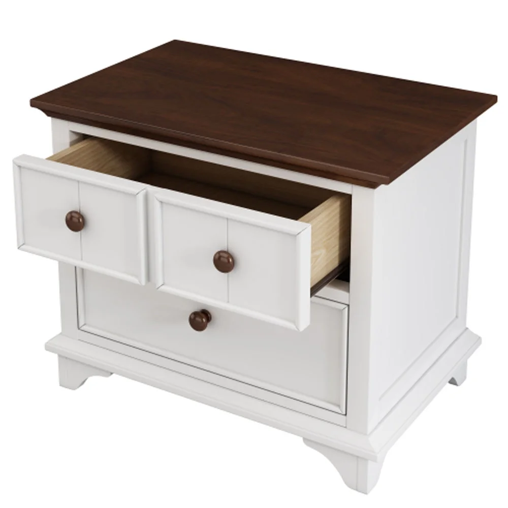 2 Pieces Wooden Bedroom Set Queen Murphy Bed and Nightstand, White+Walnut