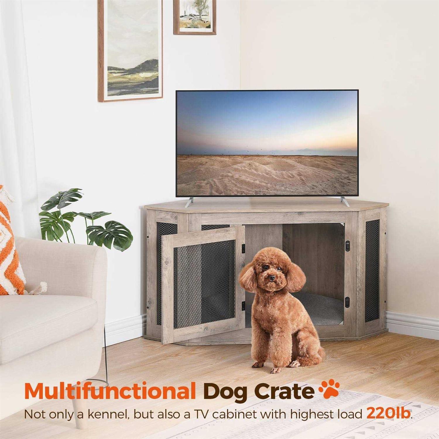 MAHANCRIS Corner Dog Crate Furniture Wooden Dog Kennel End Table Decorative Pet Crate Indoor Use - Pet Supplies online store