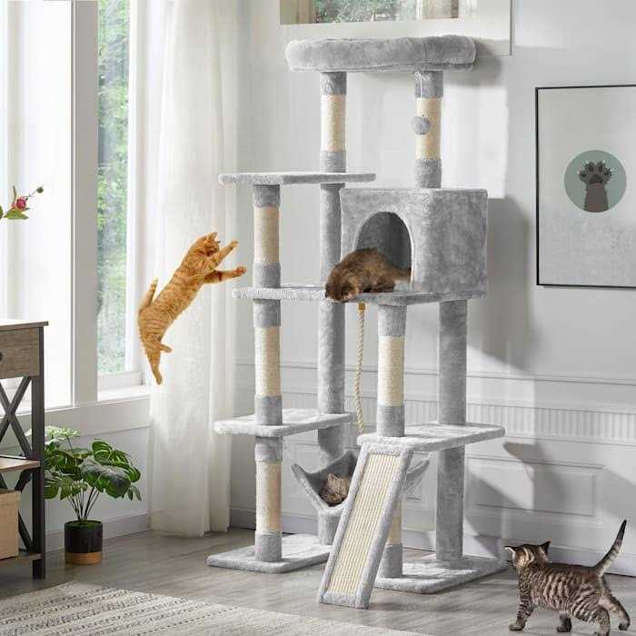 Topeakmart Gray 4-Level Plush Cat Tree with Hammock for Kittens - Pet Supplies online store