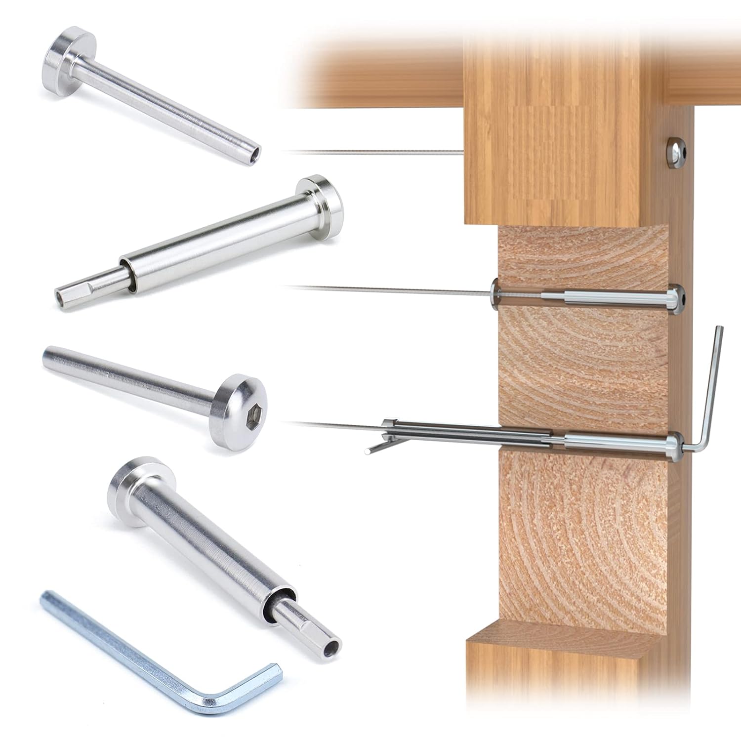 Muzata 20Pair Cable Railing kit Invisible 1/8 Upgraded Swage Tensioner and Terminal Hidden T316 Stainless Steel Round Head for 2-6 Wood Metal Post Deck Stairs WoodHidden System CR37, CV1 CV2
