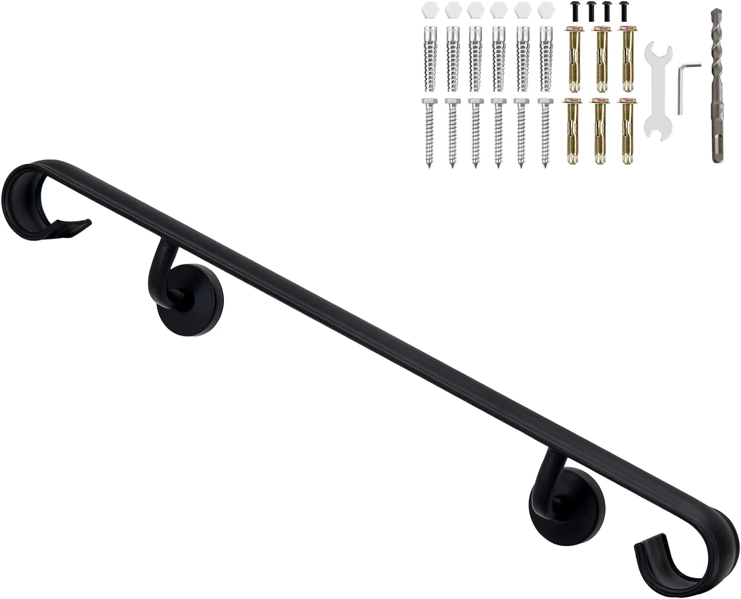 AUCHI Wall Handrail Wrought Iron, Stair Handrail Safety Non-Slip and Rust Resistant, Wall Mount Handrail Fits 4-5 Steps for Indoor or Outdoor Stairs - Curated Treasures Market