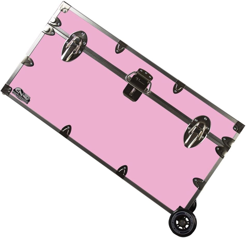 C&N Footlockers College Dorm Room & Summer Camp Lockable Trunk Footlocker with Wheels - Undergrad Trunk Available in 20 Colors - Large: 32 x 18 x 16.5 Inches (Black)