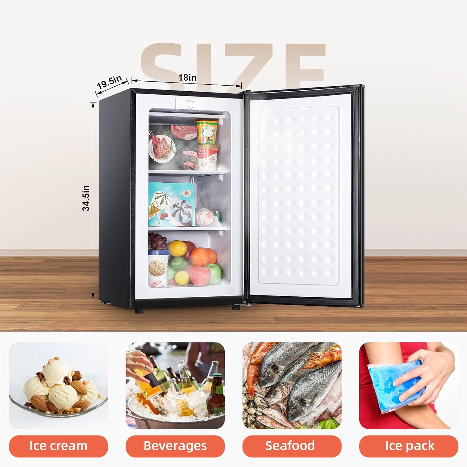 Black Upright freezer 3.6 Cu.ft, Compact Mini Freezer with Reversible Door, 3 Adjustable Thermostat, Quiet Stand Up Freezer for Apartment/Bedroom