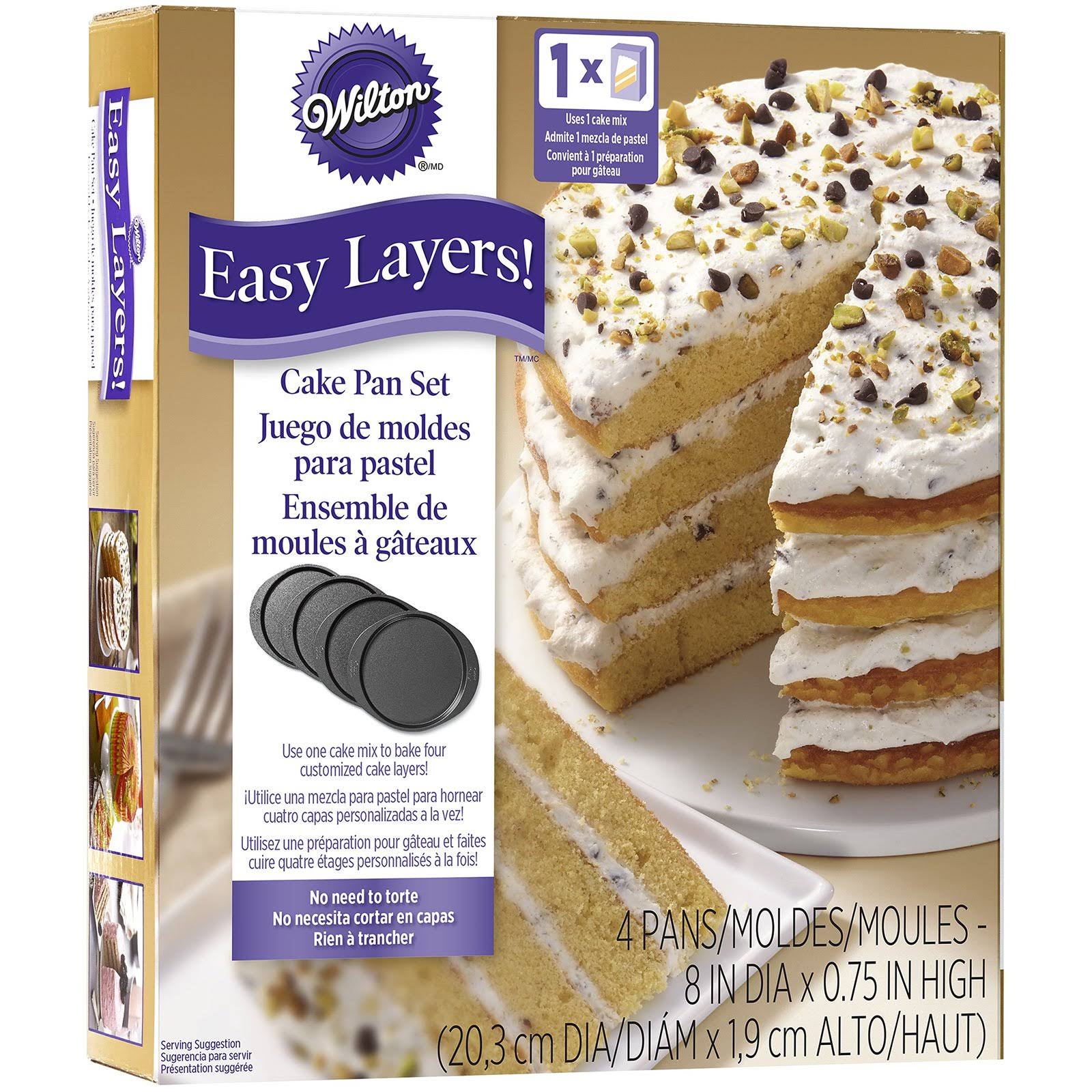Wilton Easy Layers 4-Piece 8in Round Non-Stick Cake Pans Set w/ Tasty Recipes