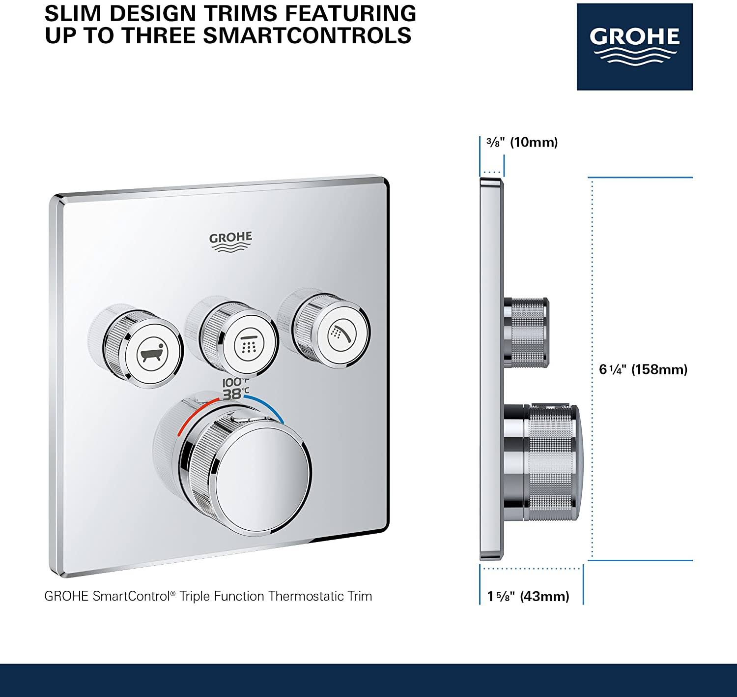 Grohe 29142000 Grohtherm SmartControl Triple Function Thermostatic Trim with Control Module - Starlight Chrome