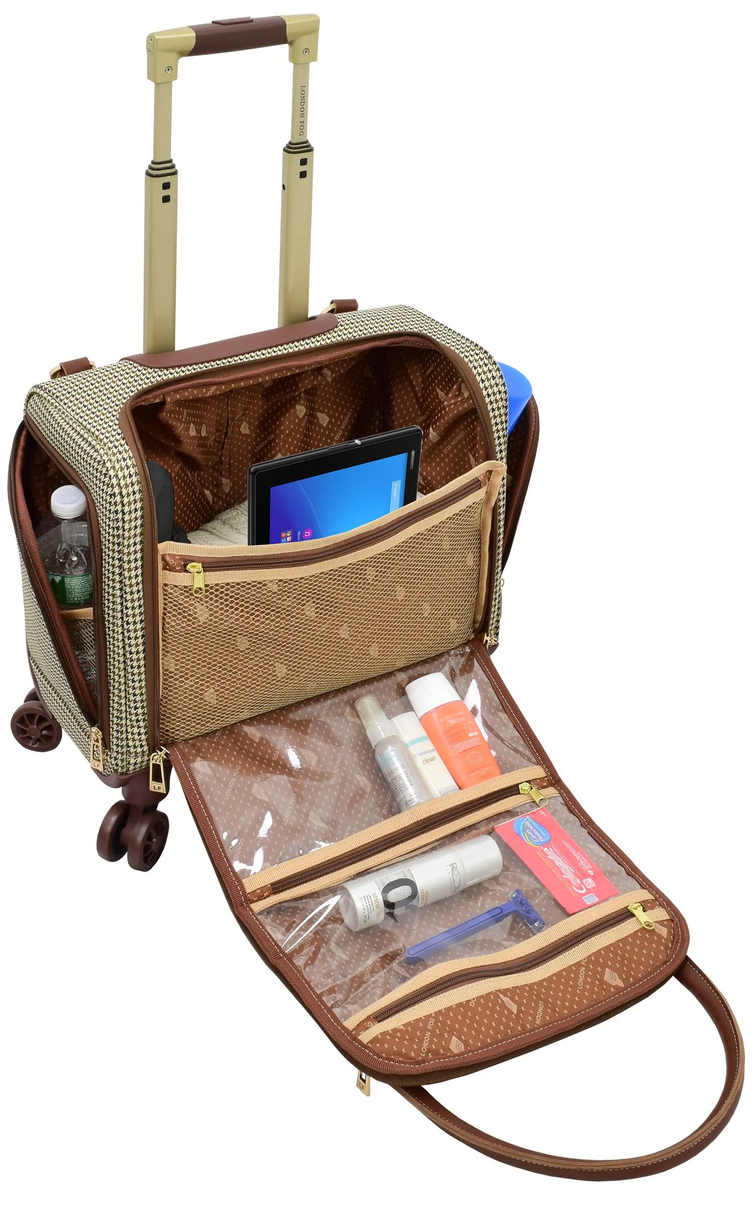 London Fog Cambridge Ii 8-Wheel Under The Seat Bag - Olive Houndstooth - 15 In.