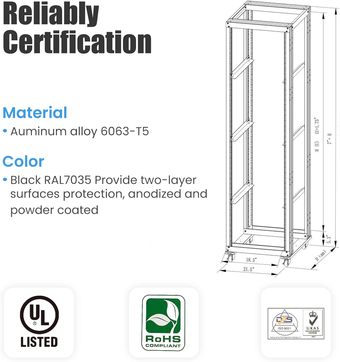 RAISING ELECTRONICS 22U 4 Post Open Frame 19inch Data Network It Server/Audio Rack 31" Deep UL Certified