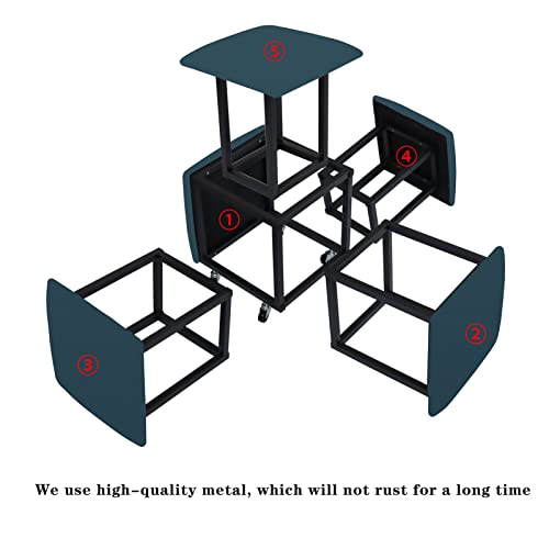 5 in 1 Nesting Ottoman Cube Chair, Stackable Stools, Leather Square Ottoman Bench, Foot Stool with Wheels for Living Room,Dining Room 15.75x15.75x16.54 inches