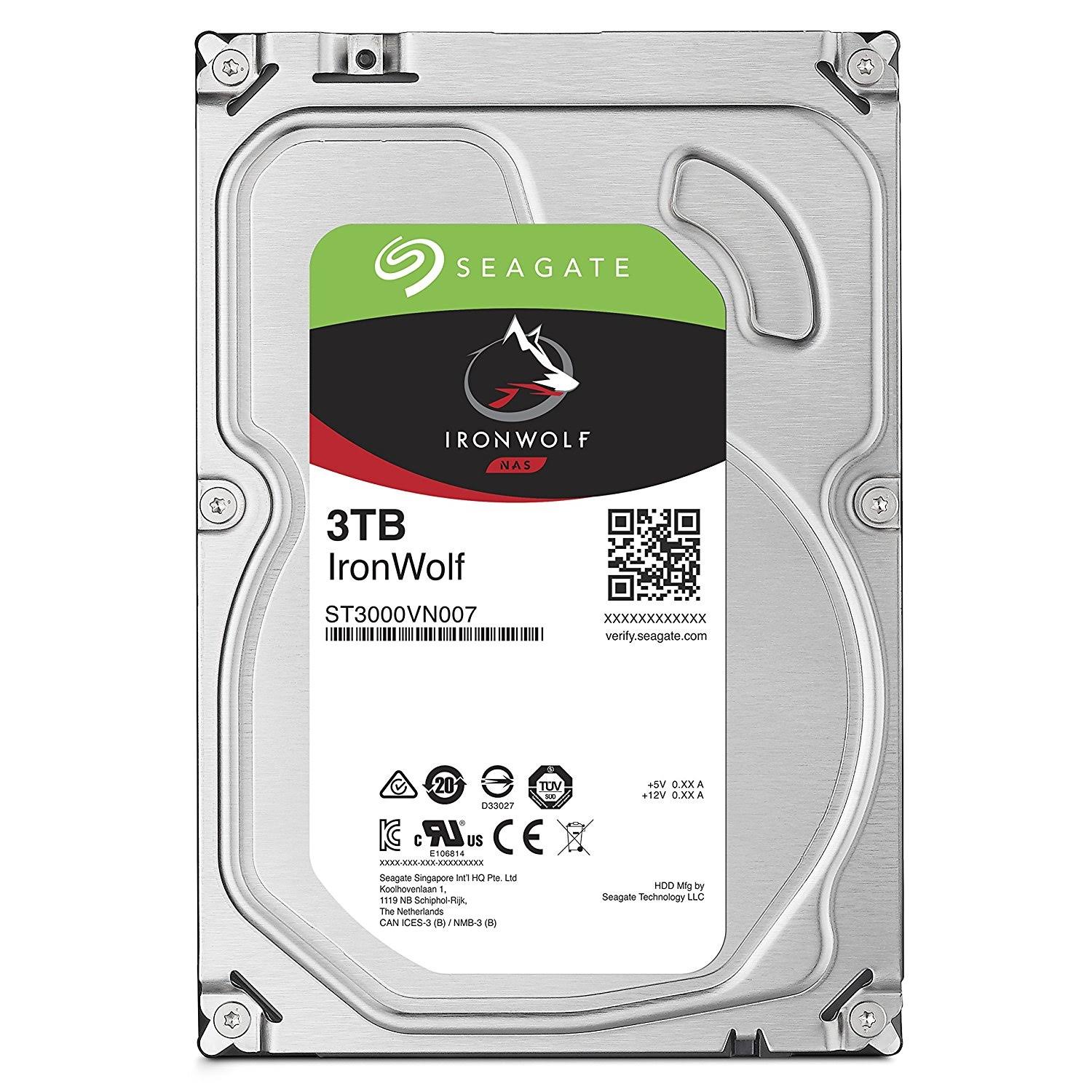 Seagate IronWolf 3 TB 8.9cm Internal Hard Drive for 1-8 Bay NAS Systems (5900 RPM, 64 MB Cache Up to 180 MB/s, 180 TB/Year Workl
