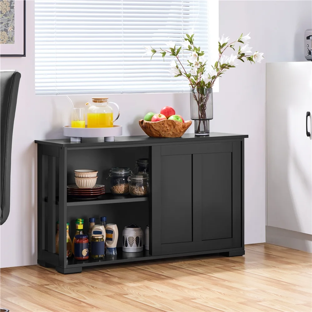 Yaheetech Sideboard Buffet Cabinet with Storage Sliding Door for Kitchen, Black